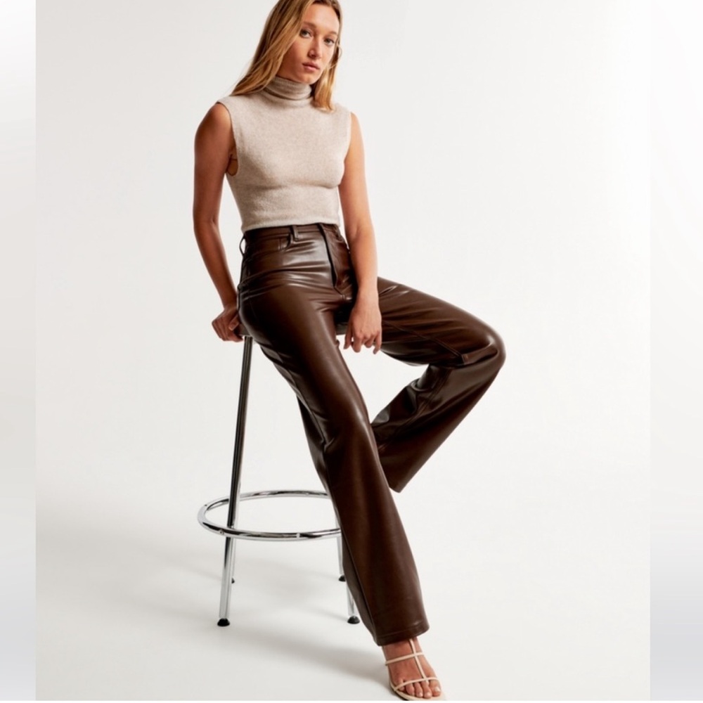 Abercrombie & Fitch Brown Leather Wide Leg Pants
